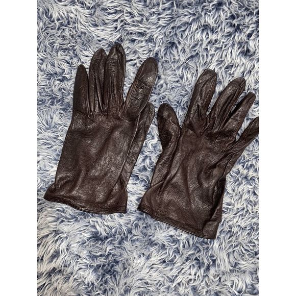 CHRISTIAN DIOR VIntage Chevrosu Dark Brown Butter Soft Leather Gloves Size 7.5 - Picture 11 of 11
